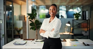 Portrait and woman with arms crossed, smile