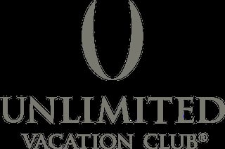 Unlimited Vacation Club logo featuring an oval symbol above the text on a black background