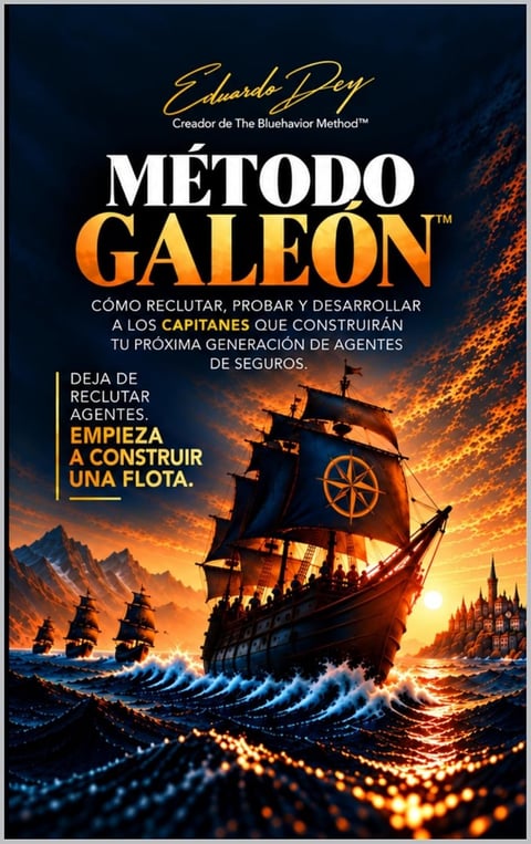 Book cover for Metodo Galeon by Eduardo Dey featuring a galleon ship sailing through golden waves at sunset with mountains in the background