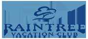 Raintree Restaurant logo with stylized UFO icon and blue cityscape background