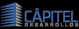 Capitel Desarrollos logo featuring a blue striped building icon and company name